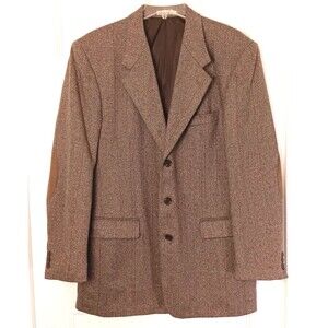 Tweed Blazer Sport Coat Men 42L Brown Lambs Wool Blend Houndstooth Suit Jacket